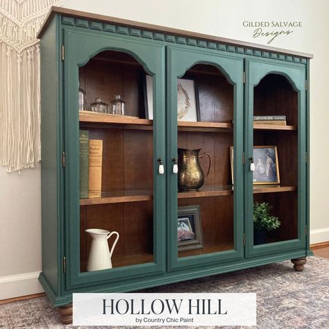 Deep Green Paint, Hutch Top, Painted Hutch, Hutch Makeover, Furniture Upcycle, Country Chic Paint, Coos Bay, Refinished Furniture, Beautiful Cabinet