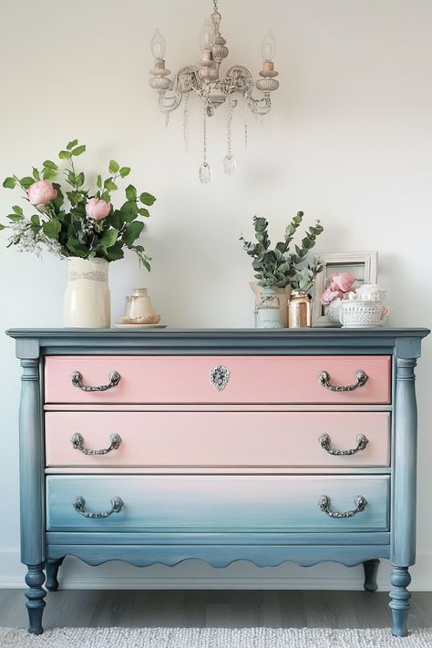 "Transform an old dresser with a DIY ombre paint job! Perfect for adding a pop of color to any room. 🌈🛠️ #DIYHomeDecor #OmbreFurniture #FurnitureMakeover" Ombre Chalk Paint Furniture, Ombre Painted Furniture, Fall Front Porch Ideas, Ombre Paint, Bedroom Chest Of Drawers, Diy Ombre, Fantasy Furniture, Bedroom Chest, Painted Rug