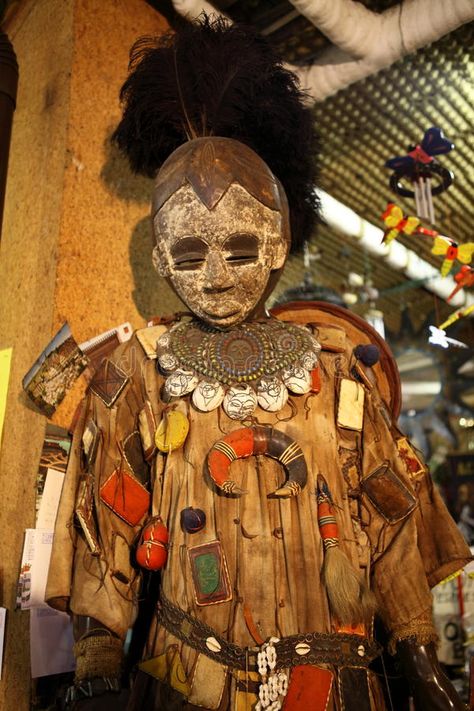 African witch doctor. African shaman's dress on display , #affiliate, #doctor, #witch, #African, #display, #dress #ad African Shaman, African Witch, Witch Doctor Costume, African Voodoo, Black Fairy, Arte Alien, Witch Doctor, African Pattern, Historical Clothing