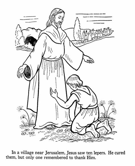 Jesus heals the 10 lepers Jesus Coloring Pages, Sunday School Coloring Pages, Bible Story Crafts, Preschool Coloring Pages, Bible Verse Coloring, Preschool Bible, Sunday School Crafts For Kids, Inspirational Photography, Bible Printables