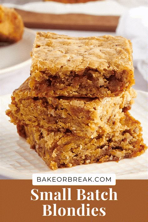 Love blondies but don't want to bake a big batch? This small batch blondies recipe makes just 8 blondies perfect for sharing with a few of your favorite dessert lovers. These wonderfully delicious bars are also easily customizable with nuts, chocolate chips, and more! Small Batch Blondies, Chewy Blondies, Blondie Bars, Batch Baking, Small Batch Baking, Chocolate Chip Blondies, Blondies Recipe, Dessert For Two, Favorite Dessert