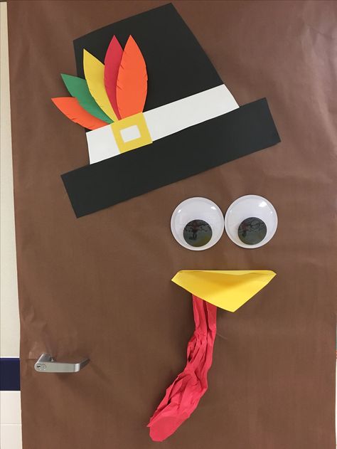 Classroom door thanksgiving turkey Thanks Giving Door Decor, Classroom Door Thanksgiving, Thanksgiving Doors For Preschool, Thanksgiving Class Door, Thanksgiving Classroom Door Decorations, Turkey Door Decorations, Turkey Door Decorations Classroom, Thanksgiving Door Ideas, Turkey Classroom Door