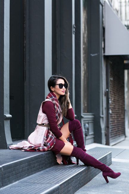 NYC Autumn Colors :: Plaid scarf & Burgundy boots :: Outfit :: Top :: Marissa Webb vest trench Dress :: ASOS Shoes :: Stuart Weitzman Bag :: Celine Accessories :: Sole Society scarf, Burberry belt, Karen Walker sunglasses, Lulu Frost rings Published: November 4, 2016 Plaid Boots Outfit, Thigh High Boots Outfit Winter, Burgundy Boots Outfit, Nyc Autumn, Otk Boots Outfit, Scarf Burberry, Winter Mode Outfits, Trend Council, Wendy's Lookbook