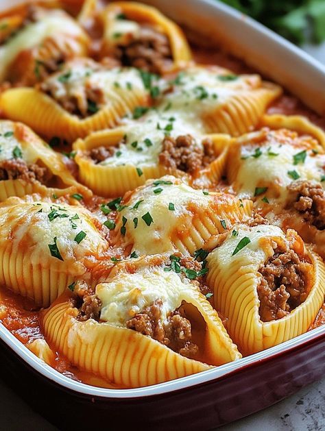 Italian Stuffed Pasta Shells, Easy Night Dinners, Stuffed Shells Thanksgiving, Stuffed Shells Philly Cheesesteak, Cozy Dinners Comfort Foods, Ground Beef Stuffed Shells Ricotta, Stuffed Shells With Sausage And Ricotta, Sausage And Ricotta Stuffed Shells, Mexican Stuffed Shells With Beef