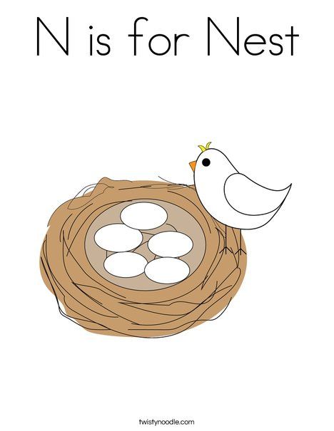 N is for Nest Coloring Page - Twisty Noodle N For Nest, N Is For Nest, Easy Hand Drawings, Free Worksheets For Kids, Twisty Noodle, Holiday Lettering, Bird Coloring Pages, Free Worksheets, Sports Toys