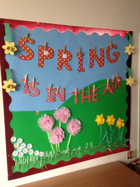 Spring is in the air bulletin board display Spring Nursery Display Boards, Easter Display Board, Spring Display Board Nursery, Seasons Display Board, Spring Is In The Air Bulletin Board, Spring Display Board, Nursery Display Boards, Spring Bulletin Board Ideas, Fall Church Bulletin Boards