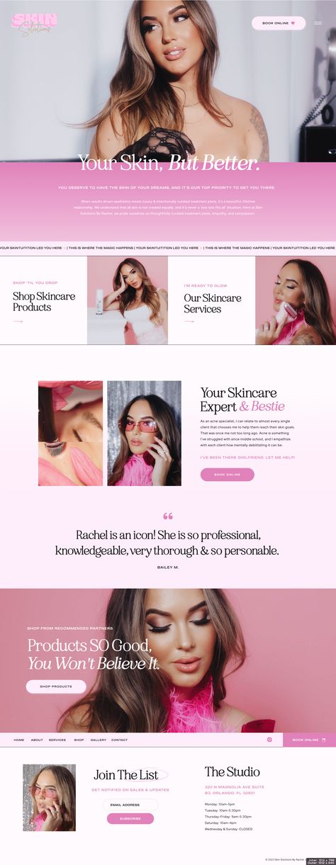 Pink And Black Website Design, Beauty Website Banner, Beauty Spa Website Design, Website Esthetics, Website Design Inspiration Shopify, Hot Pink Website Design, Skin Care Website Design Inspiration, Pink Website Design Inspiration, Esthetician Website Design