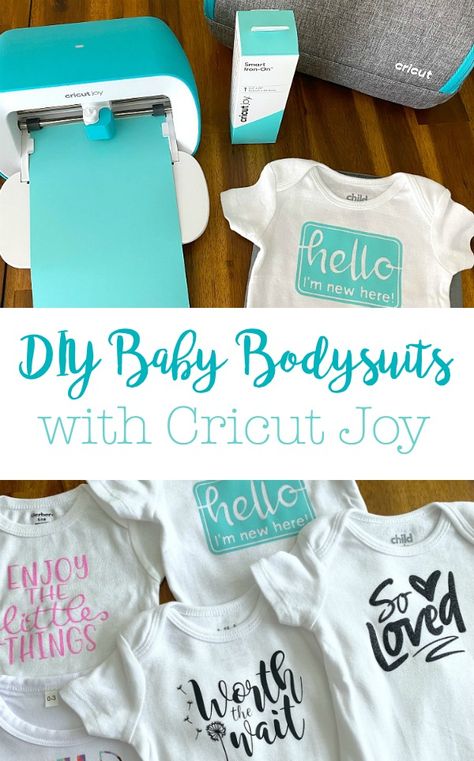 The all new Cricut Joy is the perfect new addition to your craft machines. The small size makes it portable for crafting wherever you are. Bring it to your next baby shower for a DIY Baby bodysuit station. #ad #cricutjoy #cricutcreated Circuit Joy Ideas, Cricut Joy Organization Ideas, Cricut Joy Crafts, Baby Girl Cricut Ideas, Baby Cricut Ideas, Cricket Joy Projects, Baby Shower Cricut Ideas, Cricut Baby Projects, Cricut Baby Shower Decorations