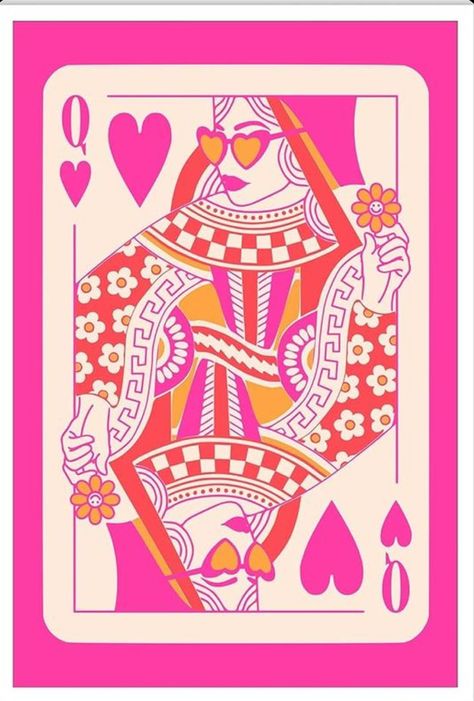 Queen Card Illustration, Retro Valentines Aesthetic, Queen Of Hearts Aesthetic, Hearts Playing Cards, Dorm Wall Decor, Playing Card, Queen Of Hearts, Posters Prints, San Valentino