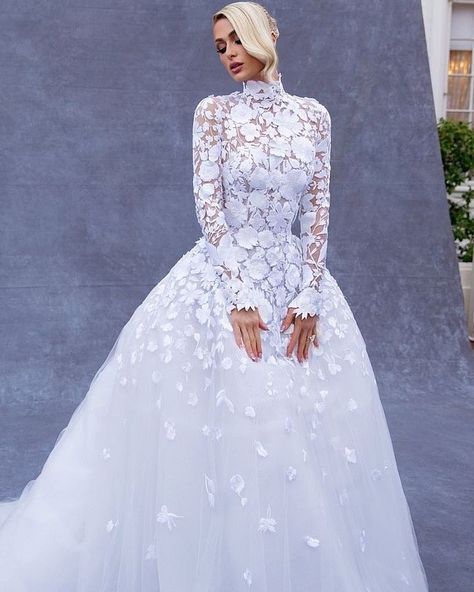 Long sleeve, high neck wedding gown. Long Sleeve Turtle Neck Wedding Dress, Turtle Neck Wedding Dress Long Sleeve, Paris Hilton Wedding Dress, Turtle Neck Wedding Dress, Paris Hilton Wedding, Turtleneck Wedding Dress, High Neck Long Sleeve Wedding Dress, High Neck Wedding Gown, High Neck Lace Wedding Dress