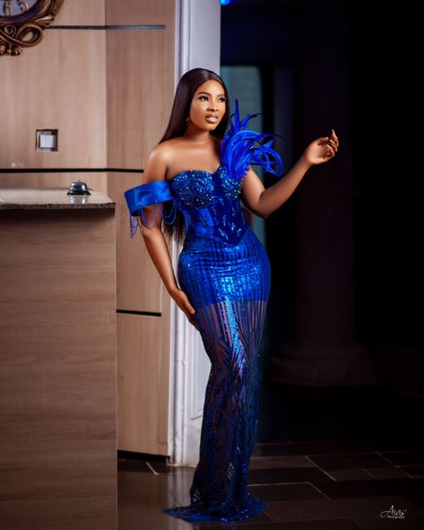 Naija latest trending style blue outfit Royal Blue African Dress, Kitchen Party Dresses African Guest, Royal Blue Dinner Dress, Nancy Isime, Latest Lace Styles, Yoruba Bride, Nigerian Lace Styles Dress, Stylish Naija, Nigerian Lace Styles