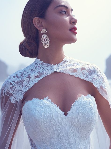 Carrington (Accessory - Detachable Cape) Carrington Floor Length Beaded Lace Bridal Cape | Maggie Sottero Bridal Closet, Detachable Cape, Cape Wedding, Blush Gown, Wedding Dress Cake, Cape Wedding Dress, Maggie Sottero Wedding Dresses, Bridal Gowns Mermaid, Bridal Cape