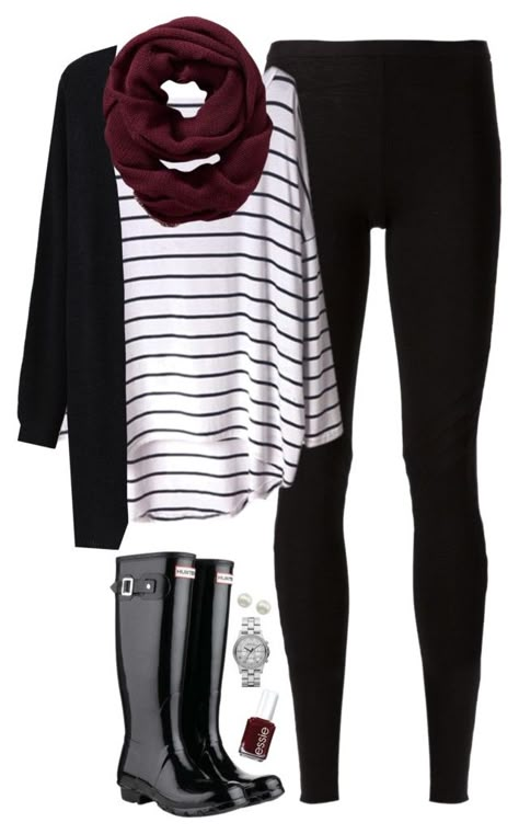 "Black, burgundy & stripes" by steffiestaffie ❤ liked on Polyvore featuring Rick Owens Lilies, Old Navy, Hunter, Majorica, Marc by Marc Jacobs and Essie Outfits Mit Leggings, Leggings Outfit Fall, Fall Leggings, Legging Outfits, Mode Casual, Olivia Palermo, 가을 패션, Looks Style, Outfit Casual