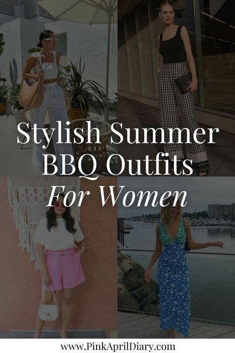 Elevate your summer party fashion with my latest blog post featuring the best summer BBQ outfits for women. Whether you're sizzling up some burgers in the backyard or enjoying a picnic in the park, I've curated the perfect summer fashion looks to keep you stylish and comfortable all day long. From summer skirt outfits to crop tops and linen pants, these chic summer fashion tips will ensure you're the best-dressed guest at any summer barbecue bash. Click the link to read more today! Outdoor Reunion Outfit, Barbecue Dress Outfit, Chic Bbq Outfit, What To Wear To A Cookout Outfit, Outside Party Outfit Summer Casual, Work Barbeque Outfit, Office Bbq Party Outfit, Cute Summer Bbq Outfit, Birthday Bbq Outfit Women