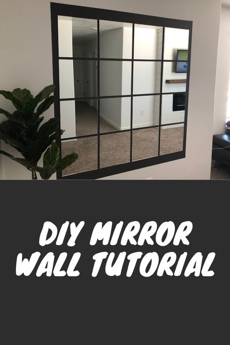 Mirror Squares Wall Diy, Diy Dance Mirror Wall, Black Wall With Mirror, Stick On Mirror Ideas, Dinning Room Mirror Ideas Wall, Mirrors In Dining Room Wall, Accent Wall With Mirror, Dinning Room Mirror Ideas, Square Mirror Ideas Diy