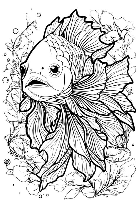 Free sample adult coloring page. Personal use only. #adultcoloring #adultcoloringbook #coloring #adultcoloringbooks #colouring #color #adultcoloringpage #coloringforadults #coloringbooks #coloringpage #aiart #ad #bettafish #betta #fish #coloringpages #aquarium #fishtanks Fishes Coloring Pages, Coy Fish Coloring Pages, Betta Fish Coloring Page, Merry Christmas Coloring Pages, Fish Coloring, Free Adult Coloring Printables, Hipster Drawings, Skull Coloring Pages, Adult Colouring Printables