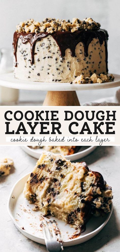 Yummy Birthday Cake Recipes, Cake Topped With Cookies, Molten Cookie Dough Cake, Bday Cakes Recipes, Chocolate And Cookie Dough Cake, Tasty Birthday Cakes, Winning Cake Recipes, Desserts With Icing, Vanilla Cookie Dough Cake