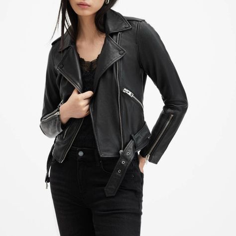 All Saints Balfern Leather Biker Jacket Moto Biker Jacket, Clubbing Outfits, Classic Aesthetic, Cuff Detail, Iconic Style, Leather Biker Jacket, Guest Outfit, Metal Hardware, Leather Jackets