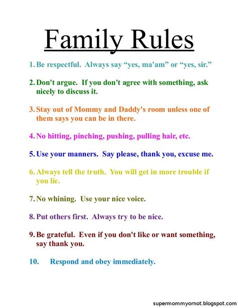 Family Rules list Kids House Rules, Family Rules Printable, Uppfostra Barn, Parenting Rules, Manners For Kids, Rules For Kids, Kids Schedule, Parenting Solutions, Parenting Techniques