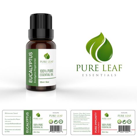 Design Essential Oil Bottle Labels for Pure Leaf Essentials by rgphic Essential Oil Label Design, Essential Oil Packaging Design, Lama Stickers, Oils Packaging, Oil Label Design, Cosmetic Labels Design, Oil Label, Shampoo Packaging, Medicine Packaging