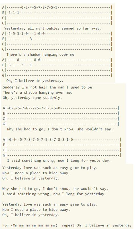 Yesterday (Beatles) Ukulele Tabs Ukulele Songs Tabs Tablature, Yesterday Guitar Tab, Finger Picking Ukulele, Ukulele Picking Songs, Ukelele Tabs Fingerpicking, Ukulele Tabs Fingerpicking, Ukulele Riffs, Ukulele Picking, Beatles Ukulele