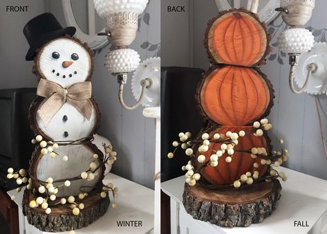 Stackable Pumpkin Snowman, Snowman Pumpkin Reversible, Reversible Fall And Winter Signs, Snowman Pumpkin Reversible Wood, Reversible Scarecrow Snowman, Wood Decor Diy, Pumpkin Snowmen, Sister Crafts, Snowman Crafts Diy