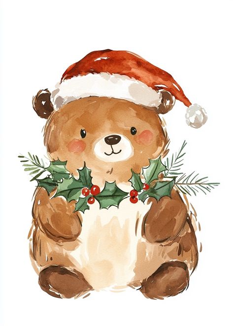 , #Prompt, #Library, #AD, #AI Holly Watercolor, Watercolor Christmas Cards Diy, Cute Laptop Wallpaper, Christmas Teddy Bear, Christmas Card Art, Bear Illustration, Christmas Feeling, Christmas Bear, Learn Art