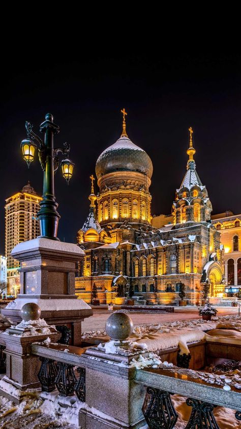 St. Sophia Cathedral,Harbin,China Chinese Streets, Heilongjiang China, Saint Sophia, Harbin China, Holiday China, About China, Visit China, Chinese Aesthetic, Virtual Travel