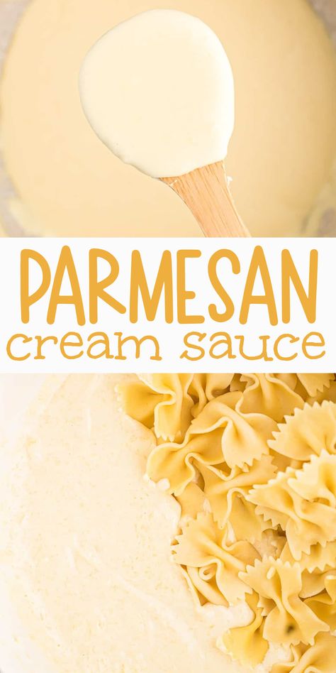 This parmesan cream sauce is an easy and flavorful 10 minute cheese sauce that is perfect for serving with any kind of pasta! Parmesan Cheese Sauce Pasta, Pasta With Cheese Sauce, Sauces For Pasta, Cream Sauce For Pasta, Parmesan Sauce Recipe, Heavy Cream Recipes, White Cheese Sauce, Sauce For Pasta, Parmesan Cheese Sauce