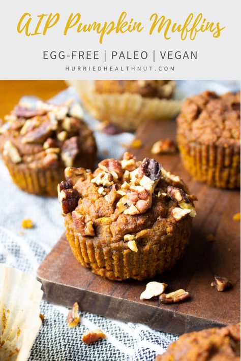 These fluffy AIP Pumpkin Muffins are a perfect paleo, vegan, and gluten-free fall treat. A simple, straightforward recipe anyone can make and anyone can eat - food intolerances or not. Enjoy them for breakfast or as a snack any time of day. #aipmuffins #aippumpkinmuffins #pumpkinmuffins #paleo #eggfree #vegan #nutfree Aip Pumpkin Bread, Aip Pumpkin Muffins, Aip Recipes Breakfast, Easy Aip Breakfast, Aip Muffins, Aip Fall Recipes, Paleo Banana Bread Muffins, Aip Breakfast Recipes, Easy Aip Recipes