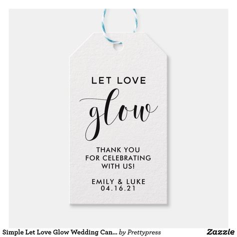 Let Love Glow, Wedding Favor Sayings, Glow Wedding, Candle Bridal Shower Favors, Candle Tags, Easy Party Favor, Candle Favor, Wedding Candle, Wedding Gift Tags