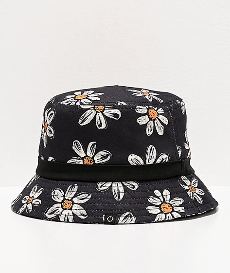 Cute Bucket Hats, Bucket Hat Fashion, Black Bucket Hat, Lamb Decorations, Painted Hats, Stylish Caps, Black Bucket, Trendy Hat, White Daisies