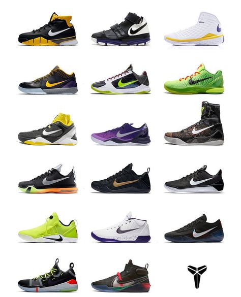 NIKE KOBE SERIES All Kobe Shoes, Nike Basketball Shoes Kobe, Kobe Bryant Sneakers, Kobe Sneakers, Zapatillas Nike Basketball, Basketball Shoes Kobe, Nike Kobe Shoes, Kobe Bryant Shoes, Sneakers Illustration