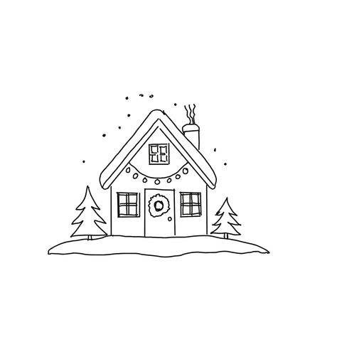 Doodle Christmas Village, Christmas Drawing Presents, Christmas Village Line Art, Easy Gingerbread House Drawing, Doodle Drawings Christmas, Christmas Doodle Drawings, Christmas House Drawing Ideas, Christmas Village Window Drawing, Christmas Home Drawing