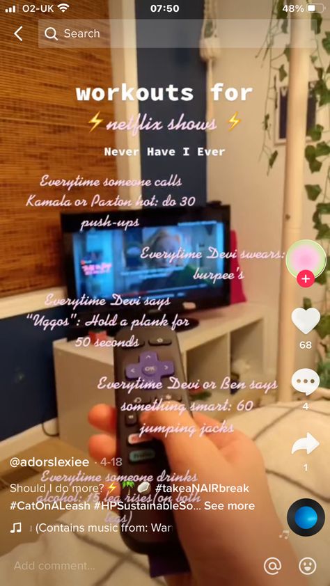 Never Have I Ever Workout, Workouts While Watching Tv, Exercise To Do While Watching Tv, Movie Workout Challenge, Never Have I Ever Netflix Show, Workout To Do While Watching Tv, Tv Workouts Netflix Tv Shows, Tv Workout Challenge, Netflix Workout