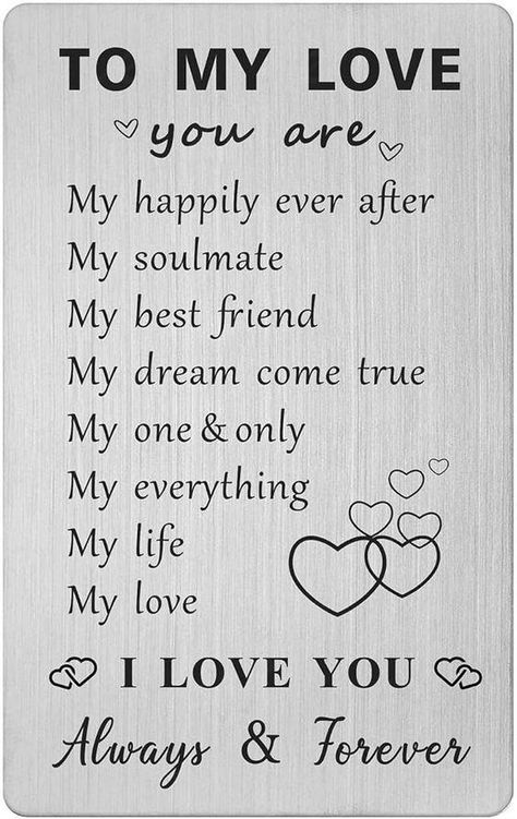 Amazon.com : I Love You Gifts for Him Her - You Are My Happily Ever After - Husband Wife Fathers Day Anniversary Birthday Engraved Wallet Card Gifts : Office Products Message To My Husband, You And Me Quotes, Love Cards For Him, Love My Wife Quotes, Love Quotes For Wife, Sweetheart Quotes, Love My Husband Quotes, Husband And Wife Love