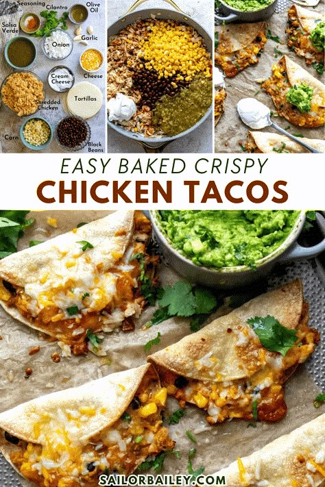 The best salsa verde Crispy Chicken Tacos. These tacos are fully loaded with flavor and a crispy texture. You will love these! via @sailor_bailey Salsa Verde Dinner Recipe, Mexican Food Recipes Healthy, Chicken Mexican Recipes, Chicken Avocado Tacos, Chicken Recipes Mexican, Crispy Chicken Tacos, Easy Lunch Idea, Tacos Easy, Best Salsa