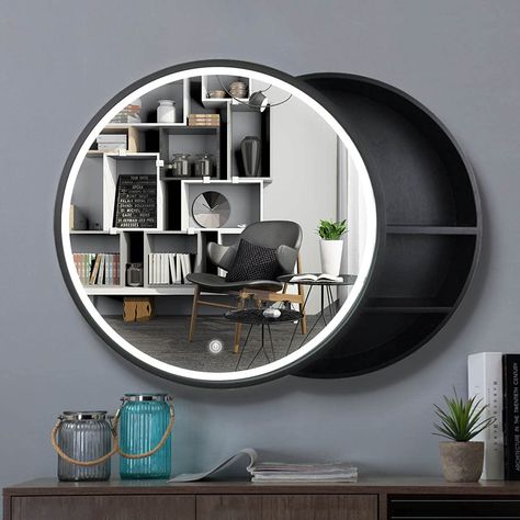 Round Bathroom Cabinet, Circular Bathroom Mirror With Light, Sliding Door Mirror, Large Bathroom Cabinets, Mirrors For Bedroom, Bathroom Cabinet With Mirror, Mirror Sliding Door, Round Wooden Mirror, Mirror Sliding