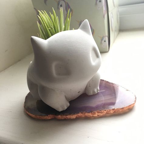 Small concrete bulbasaur planter-Pokemon gift-plant pot-pot | Etsy Pokemon Planter, Bulbasaur Planter, Planter Diy, Contemporary Planters, Secret Santa Presents, Small Cactus, Pokemon Gifts, Diy Pots, Air Plant Holder