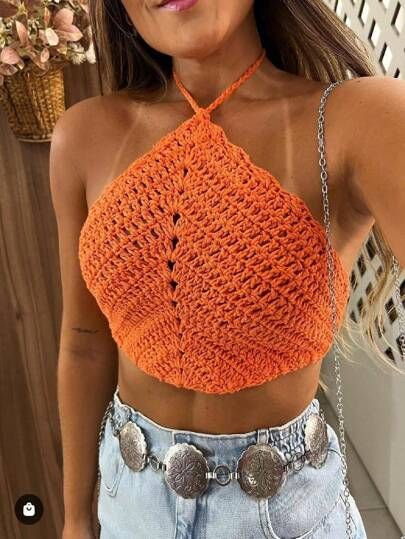 Crochet Orange, Crochet Summer Dresses, Mode Crochet, Crochet Ladies Tops, Crochet Clothing And Accessories, Crochet Crop, Crochet Clothes Patterns, Crochet Crop Top, Cute Hats