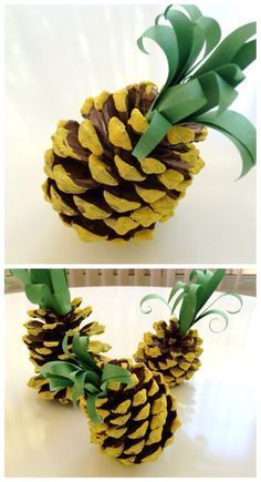 Pine cone Pineapples Pineapple Classroom, Tropisk Fest, Kids Craft Tables, Pine Cone Wreath, Craft Table Diy, Cone Wreath, Pineapple Party, Moana Birthday Party, Pineapple Parties