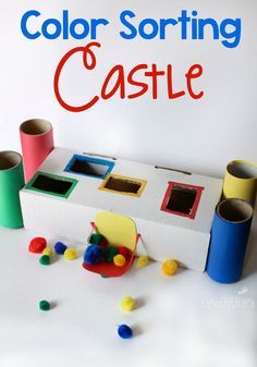 This color sorting castle for preschoolers is a great way to practice  fine-motor skills and matching colors! Kids will enjoy this hands-on game made from simple things around the house. #preschoolers #preschool #finemotorskills #finemotor #matching #colormatching #lifeovercs Learning Colors Activities, Preschool Color Activities, Fairy Tale Activities, Sorting Mats, Preschool Colors, Sorting Activities, Preschool Theme, Color Sorting, Fine Motor Activities