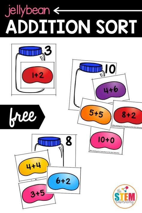 Kids will love working on addition within 10 using this playful jelly bean addition game. Kids can use jelly beans as hands-on math manipulatives to build pictures of the math equations. Perfect for a math center or small instructional group activity! #mathcenters #addition #mathmanipulatives Free Math Centers, Pattern Cards, Addition Games, Math Centers Kindergarten, Teaching Numbers, Kindergarten Games, Math Groups, Bouncy Balls, Math Addition