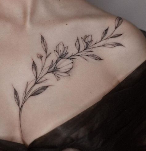 Bone Tattoos, Stylish Tattoo, Vine Tattoos, Chest Tattoos For Women, Sternum Tattoo, Collar Bone Tattoo, Classy Tattoos, Girly Tattoos, Elegant Tattoos