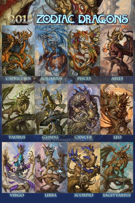 Art by Sixthleafclover-2015 Zodiac Dragons - Back Cover Zodiac Dragons, Dragon Zodiac, The Zodiac Signs, Mythical Beast, Dragon Pictures, Capricorn And Aquarius, Taurus And Gemini, Zodiac Art, Mystical Creatures