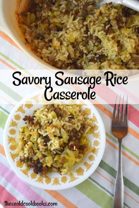 Savory Sausage Rice Casserole is a simple recipe from the past. With kid-friendly ingredients including pork sausage and white rice, you’ll have a meal the whole family will enjoy. My kids literally cheered when I put this casserole on the table. They love any recipe with pork sausage and white rice. It’s the small things in the life of a Mom, and when nobody complains at the dinner table, all is well in the world. Sausage And Rice Breakfast Casserole, Cabbage Sausage Rice Recipes, Recipes For Ground Sausage Dinners, Rice And Ground Sausage Recipes, Meals With Ground Sausage Dinners, Recipes Ground Sausage, Meals Using Ground Sausage, Ground Country Pork Recipes, Recipes With Sausage And Rice