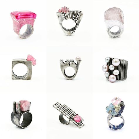 Denim And Pink, Contemporary Jewelry Rings, Concrete Ring, Pink Paradise, Silver Clay, Brand Development, Pink Gemstones, Rings Set, Pink Ring