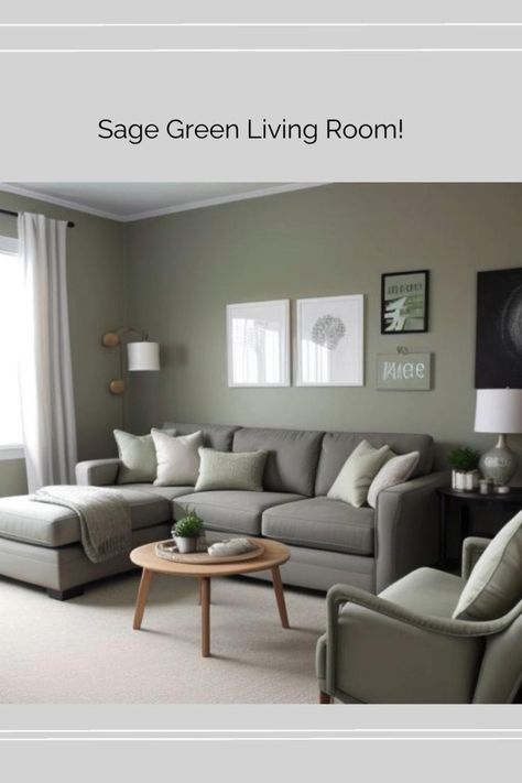 Sage green shows no signs of going out of style anytime soon! It the perfect choice for a living room where you want to relax and unwind. Sage green walls and a cozy light or dark grey sectional sofa adds a touch of elegance and sophistication to your home. The soft, muted tones of sage green and beige are perfect for Minimalist and modern interior style. And the best part? You can shop the look with just a click. Follow the link below to bring this stylish and timeless look into your home. Grey Green Living Room, Powder Room Inspiration, Boho Living Room Decor Ideas, Sage Living Room, Cozy Living Room Warm, Sage Green Living Room, Dark Grey Living Room, Green Sofa Living Room, Powder Room Ideas