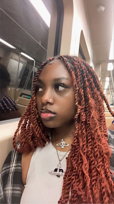 #ginger #passiontwistshairstyle #bohemianstyle #summerhairstyle #fallhairstyles #hairstyleideas #hairstylesforblackwomen Red Spring Twists, Ginger Spring Twists, Ginger Twists Black Women, Ginger Twist Braids, Bohemian Passion Twists, Ginger Twists, Ginger Braids Black Women, Bohemian Passion Twist, Chunky Box Braids