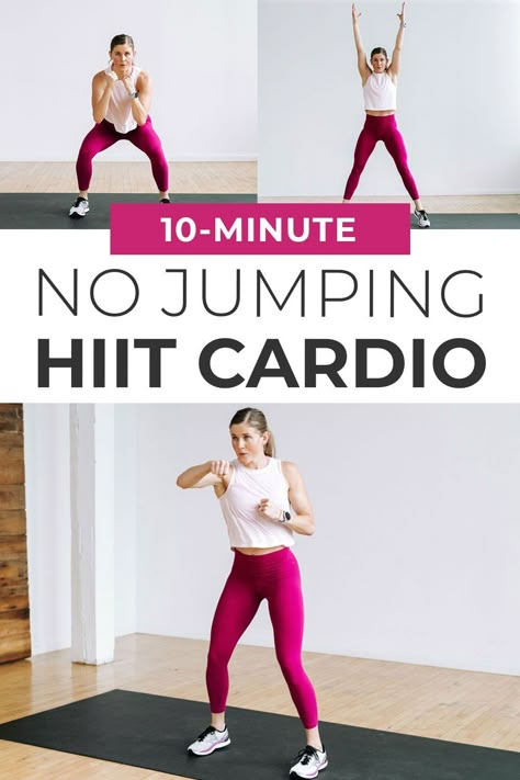 No equipment, and no jumping -- this 10-Minute Beginner Cardio Workout at home is for all fitness levels! Whether you're a fitness beginner, pregnant, postpartum, recovering from an injury or just looking for a low impact way to raise your heart rate. Follow along as I coach you through five cardio exercises, tabata-style. Apartment Workout, 10 Minute Cardio, 10 Minute Cardio Workout, Cardio Workout Video, Beginner Cardio Workout, Beginners Cardio, Low Impact Cardio Workout, Hiit Workouts For Beginners, Nourish Move Love